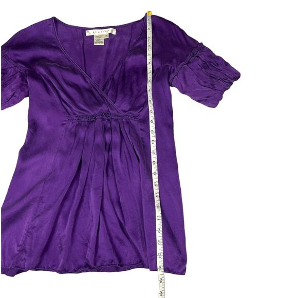 Studio M Blouse 100% Silk Purple Surplice V-Neck Short Sleeve Women's Medium‎ - Picture 6 of 9